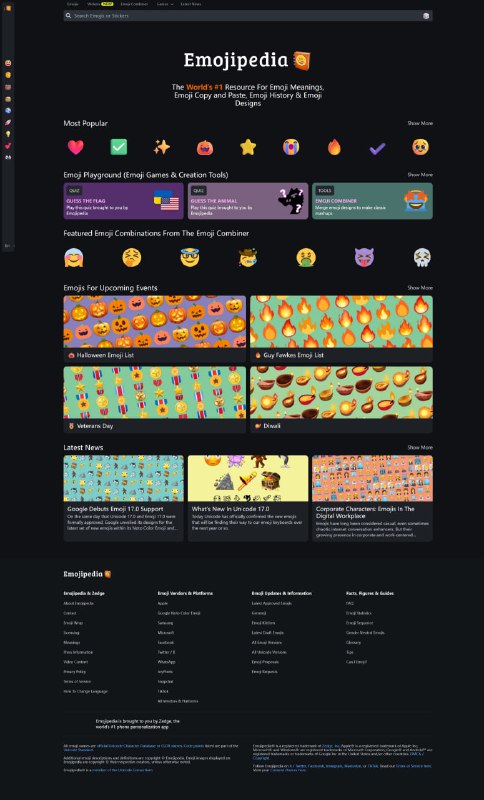 📙#汇总 #素材Emojipedia 是提供 emoji 含义、复制粘贴、历史及设计的全球头号资源网站，包含分类浏览、AI生成贴纸、组合工具等功能，并关联节日、新闻等内容