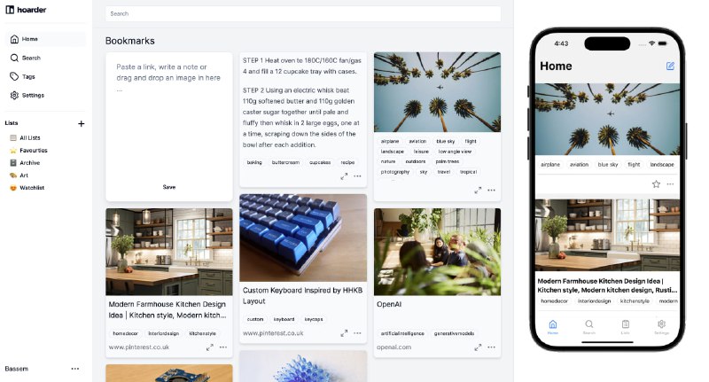 📌 #工具 #剪藏Karakeep 是一款支持自托管的全能收藏应用，可保存链接、笔记和图片，并具备 AI 自动标签和全文搜索功能
