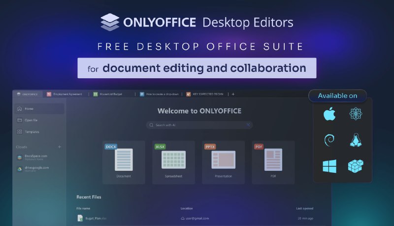 📄 #办公 #工具ONLYOFFICE 桌面编辑器是一款免费的办公套件，结合了文本、电子表格、演示文稿和 PDF 编辑器以及图表查看器
